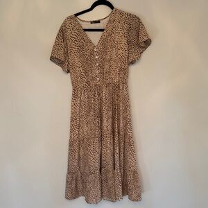 Chic Button-Front Animal Print Midi Dress